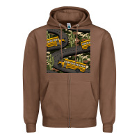 Chestnut cactus camouflage school bus seamless pattern Zipper Hoodie - BundleAndBundleShop