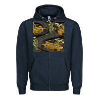 Navy cactus camouflage school bus seamless pattern Zipper Hoodie - BundleAndBundleShop