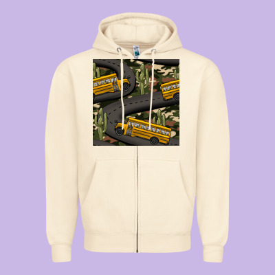 Cactus Camouflage School Bus Seamless Pattern Zipper Hoodie Designed By Bundleandbundleshop