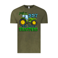 Vintage Olive just a boy who loves tractors Vintage Tee - Zillion Design Studio