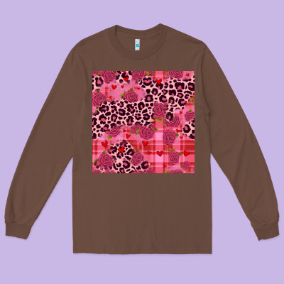 Valentines Day Roses Leopard Seamless Pattern Long Sleeve Tee Designed By Jahusdesignshop