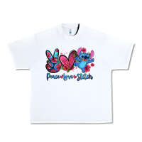 White peace love stitch Urban Heavy Tee - Zillion Design Studio