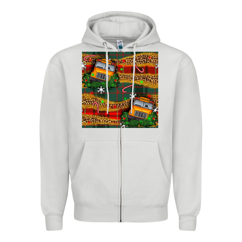 Christmas School Bus Seamless Pattern Zipper Hoodie by BundleAndBundleShop | Teevron
