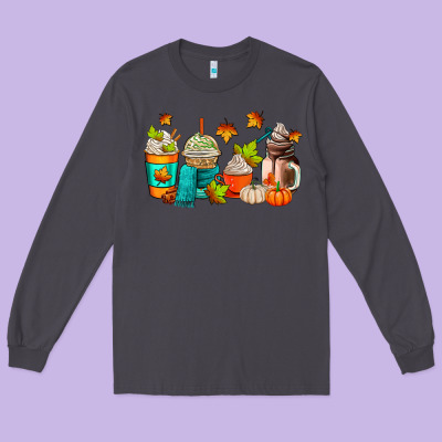 Fall Coffee Cups Long Sleeve Tee Designed By Adodesignshop