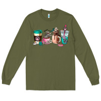 Army Green cat  coffee cup Long Sleeve Tee - AdoDesignShop