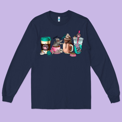 Cat  Coffee Cup Long Sleeve Tee Designed By Adodesignshop