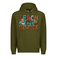 Army Green Teach Love Inspire With Leopard Premium Hoodie - BundleAndBundleShop