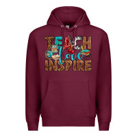 Burgundy Teach Love Inspire With Leopard Premium Hoodie - BundleAndBundleShop