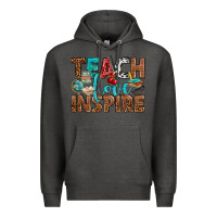 Charcoal Heather Teach Love Inspire With Leopard Premium Hoodie - BundleAndBundleShop