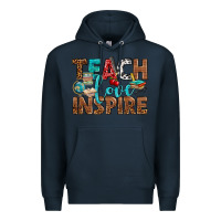 Navy Teach Love Inspire With Leopard Premium Hoodie - BundleAndBundleShop