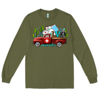 Army Green lvn nurse truck with cactus and sunflowers Long Sleeve Tee - AdoDesignShop