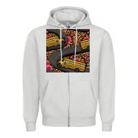 Dove Grey flower leopard school bus seamless pattern Zipper Hoodie - BundleAndBundleShop
