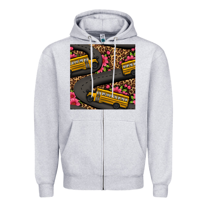 Flower Leopard School Bus Seamless Pattern Zipper Hoodie by BundleAndBundleShop | Teevron