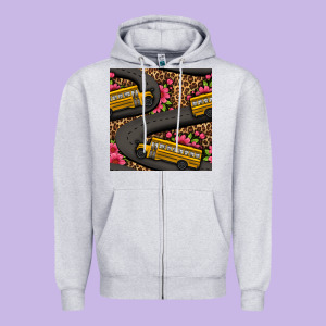 Flower Leopard School Bus Seamless Pattern Zipper Hoodie Designed By Bundleandbundleshop