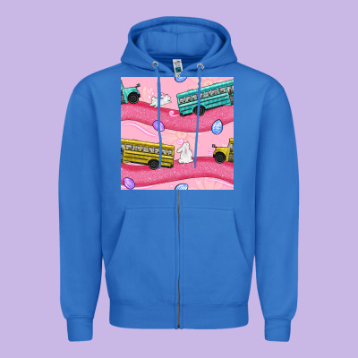 Easter School Bus Seamless Pattern Zipper Hoodie Designed By Bundleandbundleshop
