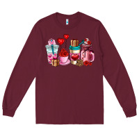 Burgundy valentines day roses coffee cups Long Sleeve Tee - AdoDesignShop