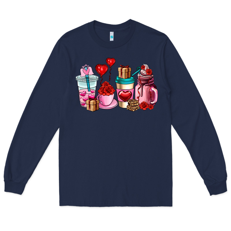 Valentines Day Roses Coffee Cups Long Sleeve Tee by AdoDesignShop | Teevron