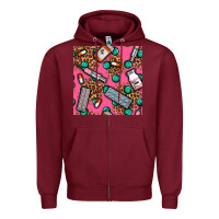 Burgundy Medicines And Pills Seamless Pattern Zipper Hoodie - BundleAndBundleShop