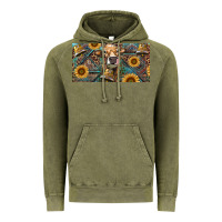 Vintage Olive Cow With Aztec Leopard And Sunflower Vintage Hoodie - RanaPortraitStore