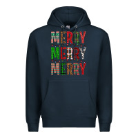 Navy Merry Merry Merry Christmas Premium Hoodie - BundleAndBundleShop