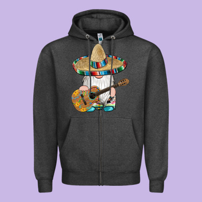 Mexican Gnomes Guitar Sombrero Serape Zipper Hoodie Designed By Artiststas