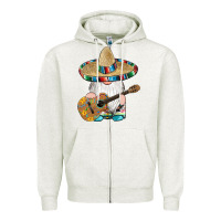 Oatmeal Heather mexican gnomes guitar sombrero serape Zipper Hoodie - Artiststas