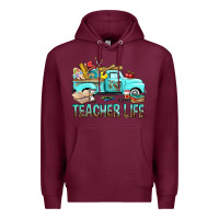 Burgundy Teacher Life With Truck Premium Hoodie - BundleAndBundleShop