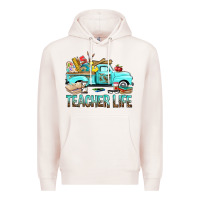 Pale Pink Teacher Life With Truck Premium Hoodie - BundleAndBundleShop