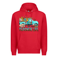 Red Teacher Life With Truck Premium Hoodie - BundleAndBundleShop