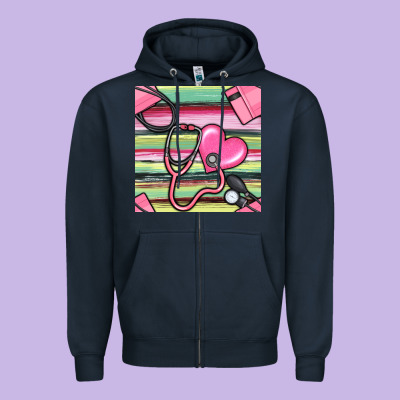 Nurse Stethoscope Seamless Pattern Zipper Hoodie Designed By Bundleandbundleshop