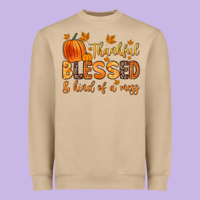 Thankful Blessed And Kind Of A Mess Heavyweight Sweatshirt Designed By Zillion Design Studio