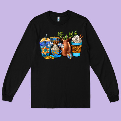 Hannukah Coffee Cups Long Sleeve Tee Designed By Adodesignshop