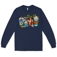 Navy hannukah coffee cups Long Sleeve Tee - AdoDesignShop
