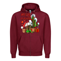 Burgundy merry cowgirl  boots and cactus with gifts Zipper Hoodie - AdoDesignShop