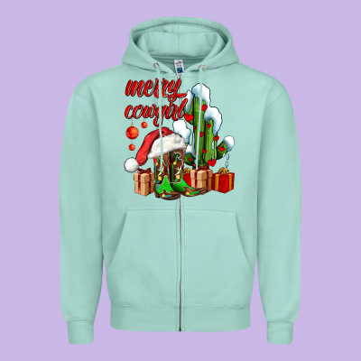 Merry Cowgirl  Boots And Cactus With Gifts Zipper Hoodie Designed By Adodesignshop
