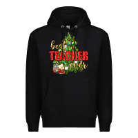 Black Best Teacher Ever With Christmas Tree Premium Hoodie - BundleAndBundleShop