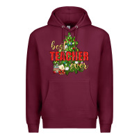 Burgundy Best Teacher Ever With Christmas Tree Premium Hoodie - BundleAndBundleShop