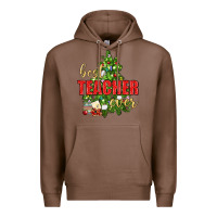 Chestnut Best Teacher Ever With Christmas Tree Premium Hoodie - BundleAndBundleShop