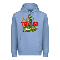 Colony Blue Best Teacher Ever With Christmas Tree Premium Hoodie - BundleAndBundleShop
