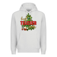 Dove Grey Best Teacher Ever With Christmas Tree Premium Hoodie - BundleAndBundleShop