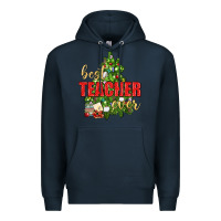 Navy Best Teacher Ever With Christmas Tree Premium Hoodie - BundleAndBundleShop