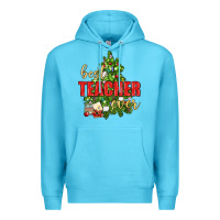 Ocean Blue Best Teacher Ever With Christmas Tree Premium Hoodie - BundleAndBundleShop