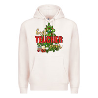 Pale Pink Best Teacher Ever With Christmas Tree Premium Hoodie - BundleAndBundleShop