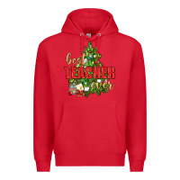 Red Best Teacher Ever With Christmas Tree Premium Hoodie - BundleAndBundleShop
