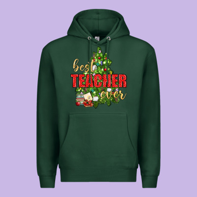 Best Teacher Ever With Christmas Tree Premium Hoodie Designed By Bundleandbundleshop