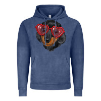 Vintage Denim Dachshund with love glasses Vintage Hoodie - RanaPortraitStore