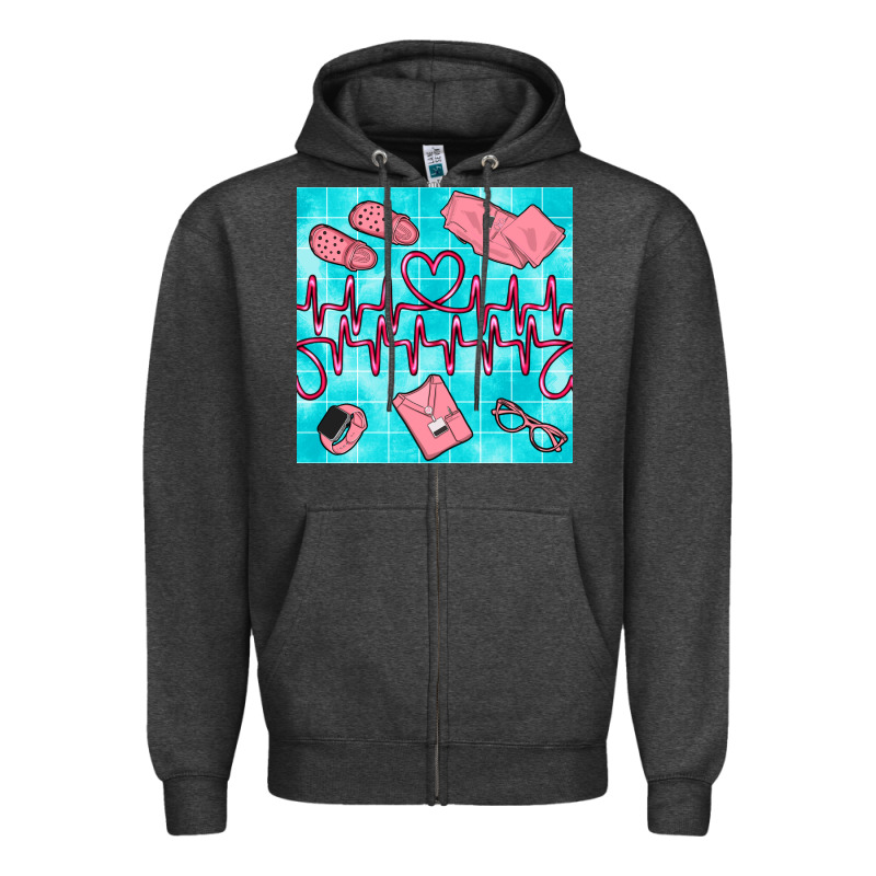 Nurse Heart Beat Seamless Pattern Zipper Hoodie by BundleAndBundleShop | Teevron