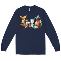 Navy coffee tools coffee cups Long Sleeve Tee - AdoDesignShop
