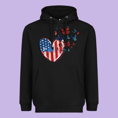 4th Of July American Flag Heart Butterfly Heavyweight Hoodie Designed By Maliassmallbusiness
