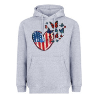 Heather Grey 4th of july american flag heart butterfly Heavyweight Hoodie - MaliasSmallBusiness